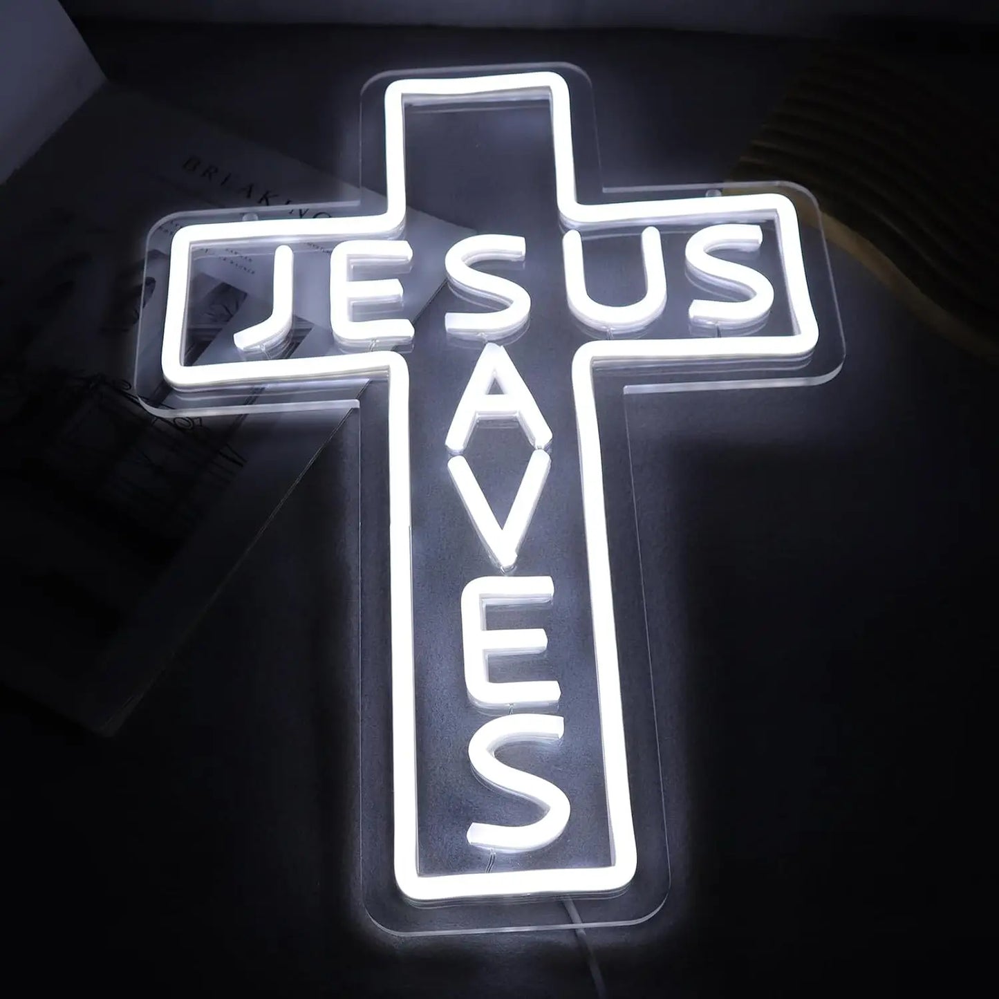 Jesus Saves LED Neon Cross Sign