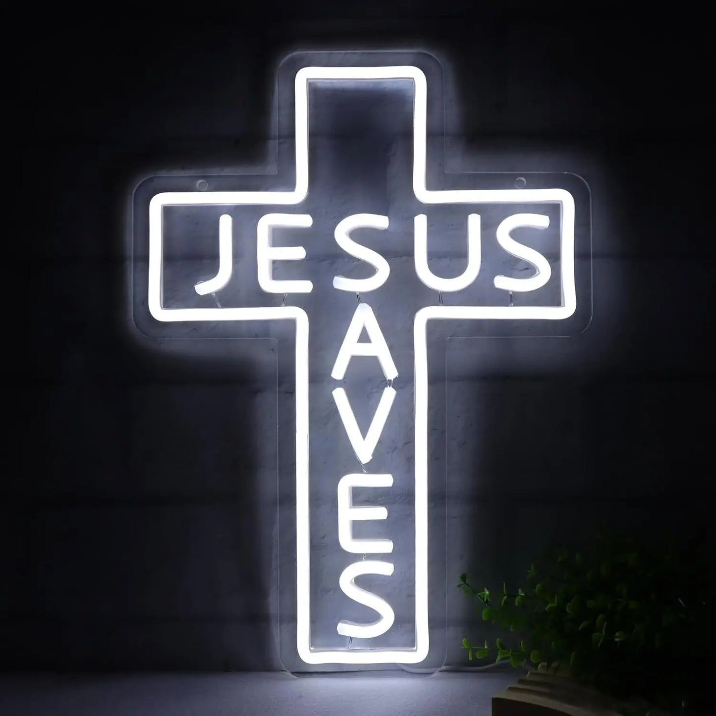 Jesus Saves LED Neon Cross Sign