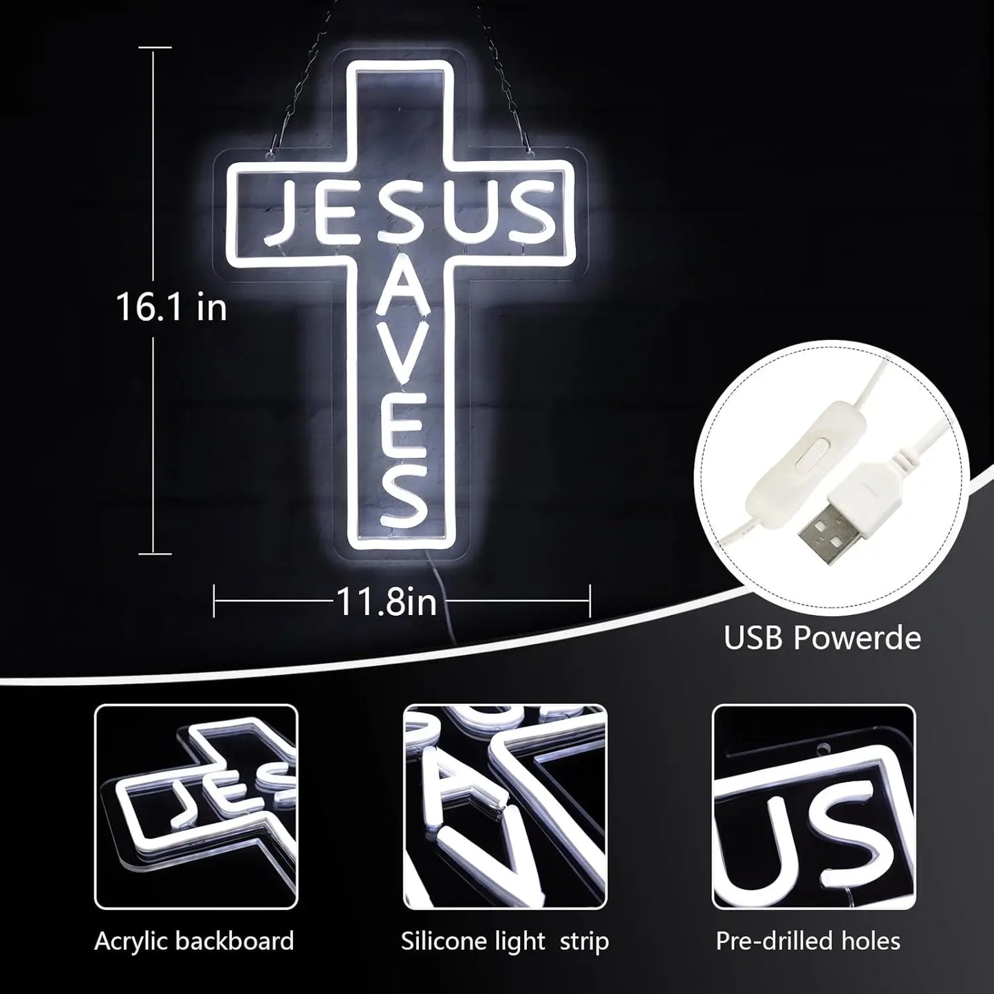 Jesus Saves LED Neon Cross Sign