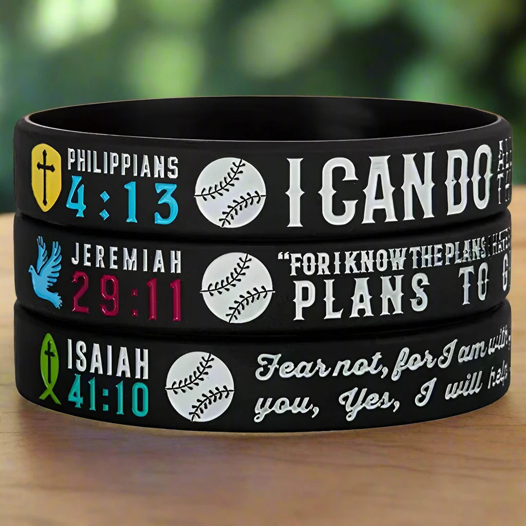 Baseball Inspirational Bible Verse Wristbands (1pc/3pcs)