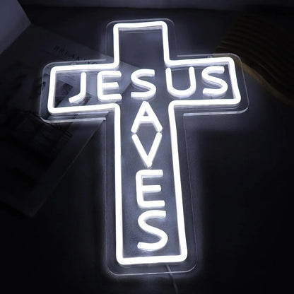 Jesus Saves LED Neon Cross Sign