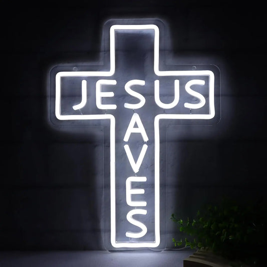 Jesus Saves LED Neon Cross Sign